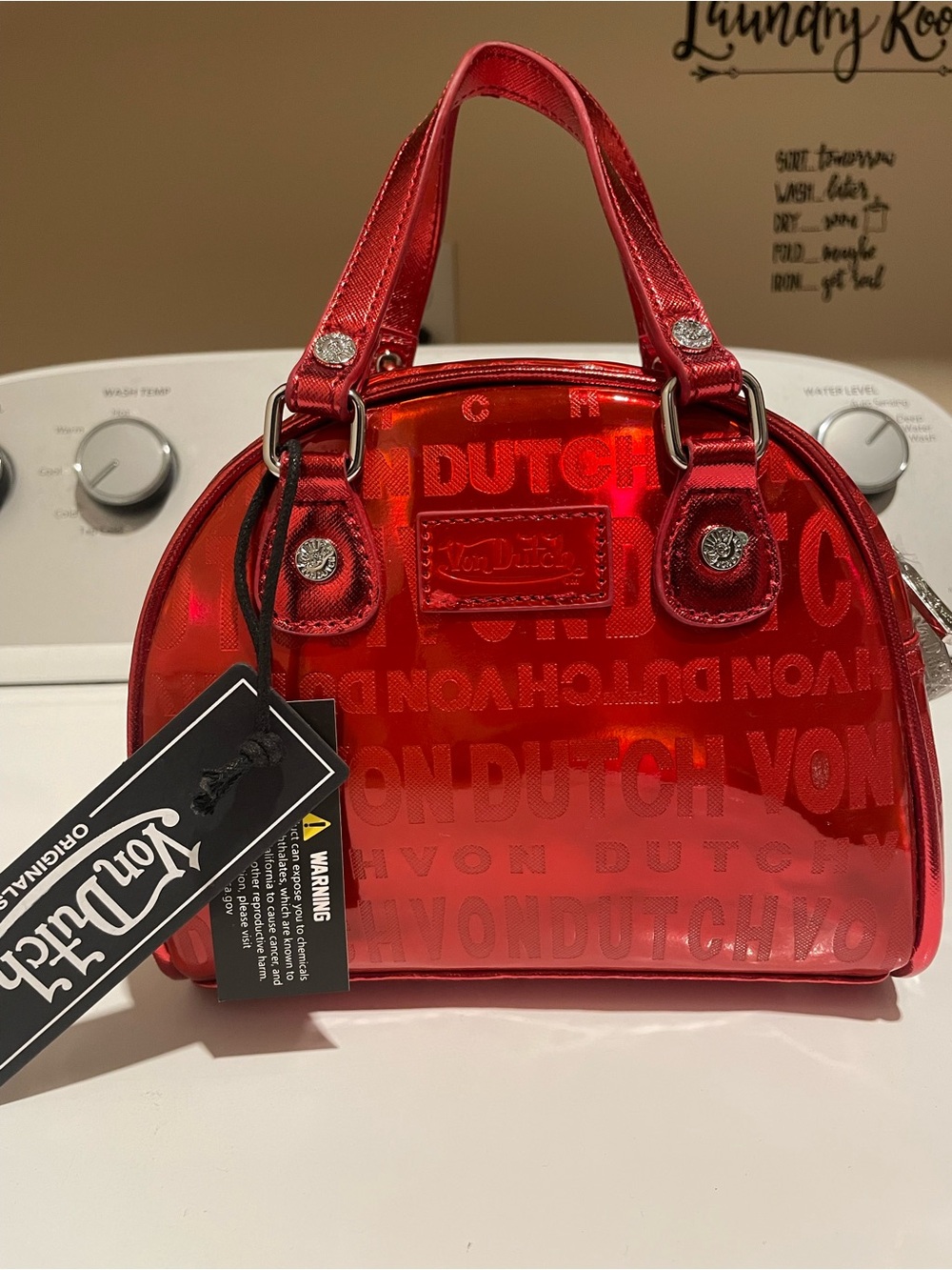 NWT Von Dutch Red Metallic Mini Bag AOP